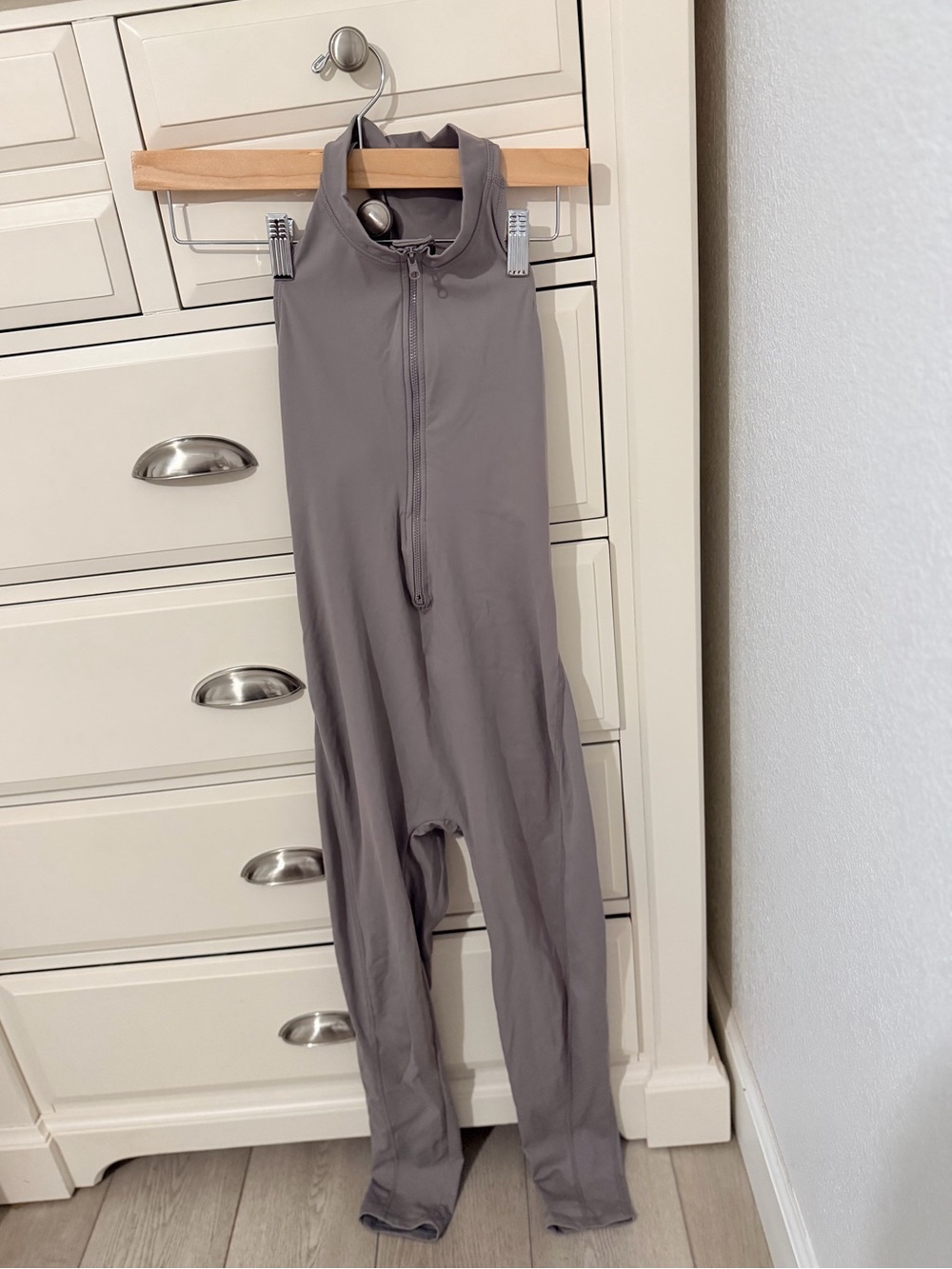 Women's Gray Sleeveless Jumpsuit with Front Zip scrunch butt